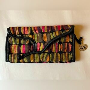 Erda of Maine funky colorful trifold textile leather Velcro closure wallet EUC